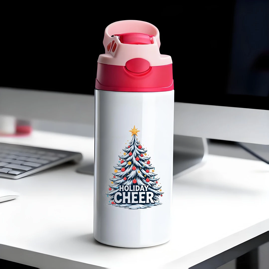 

304 stainless steel thermal cup kids straw cup cartoon Christmas tree design leakproof portable travel cup essential Chri