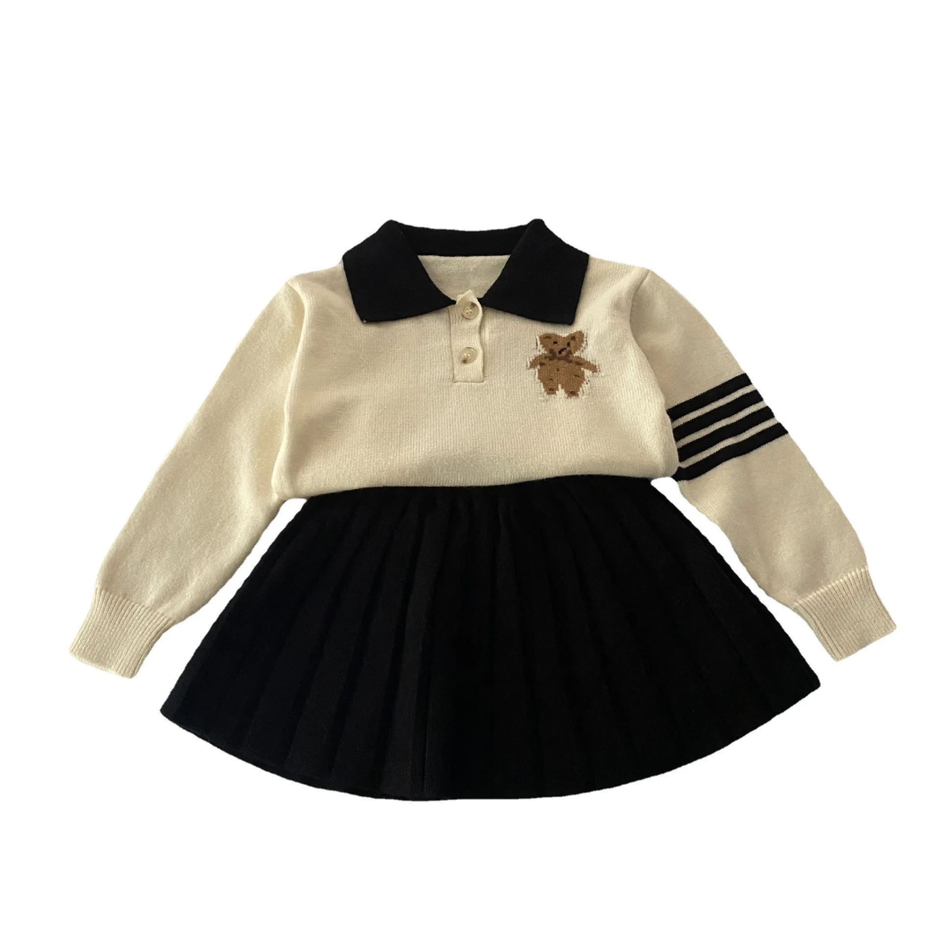 

Girls dress han edition girl fall 2023 new college wind cartoon bear twinset sweater bust skirt