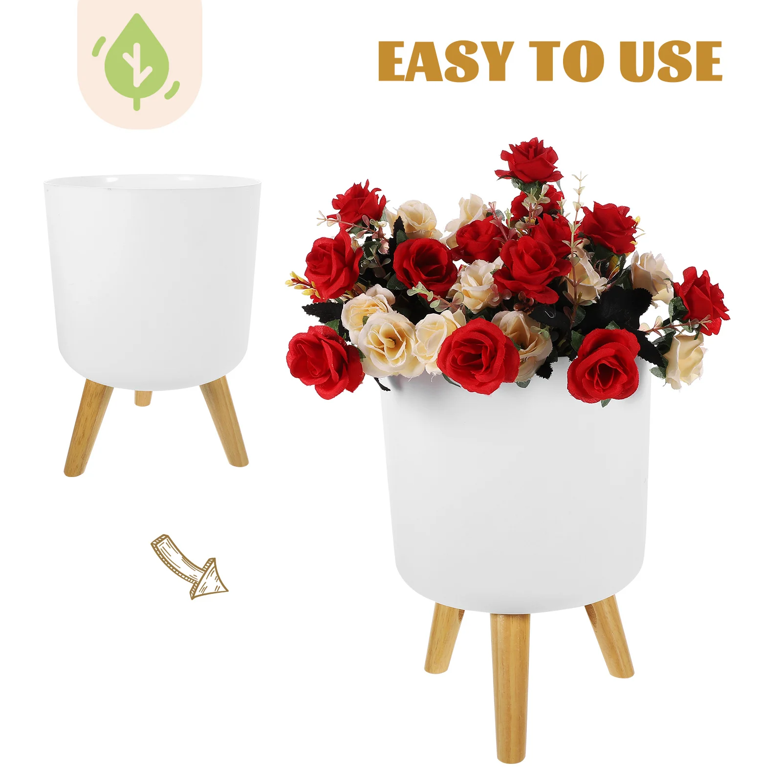 Plant White Water Level Meter (medium Diameter 170*150 High) Rack Planter Pot with Legs Wood Indoor Stand Flower for Home