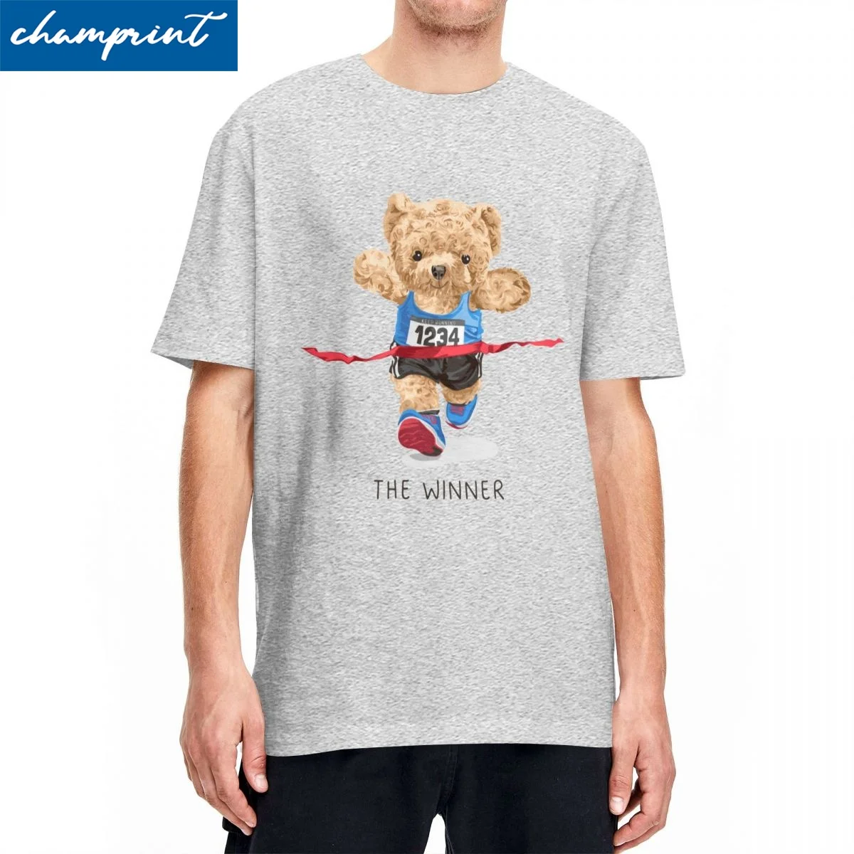 Kawaii Winner Teddy T-Shirt Men Crewneck Short Sleeve Top Tee The Winner Bear Cotton Tops Shirts