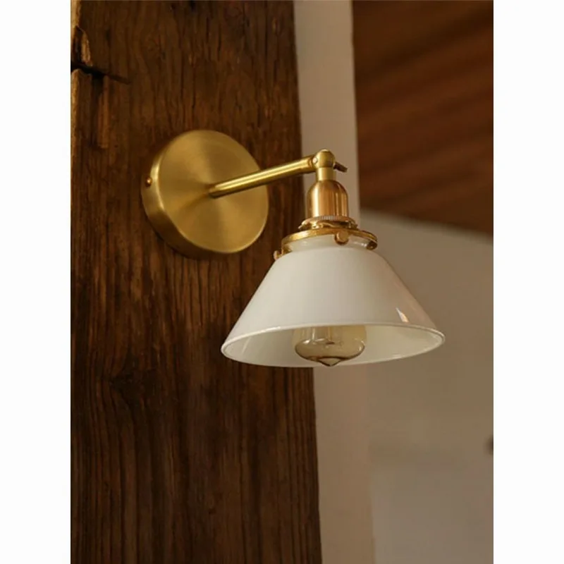 

Retro Nordic Simple Bathroom Bathroom Painting Glass Mirror Headlight Japanese Bed Yellow Bronze Wall Lamp Lights for Room