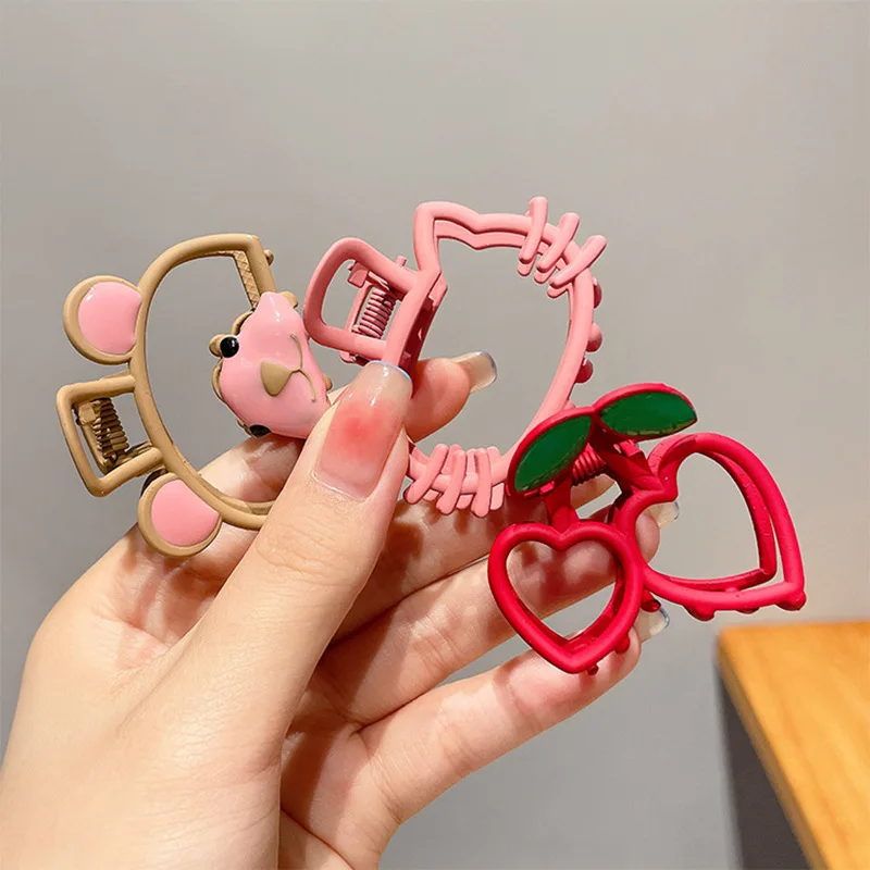 Kawaii Girls Hair Clip Bear Cherry Cat Alloy Hair Claws Clips for Women Hair Accessories Korean Trendy Head Wear 2023 Hairpins