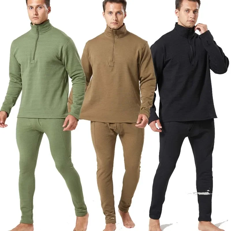 Men's Tactical Thermal Underwear, 1/4 Zip Collar Shirts, Outdoor Sports Suits, Breathable Training Sets Pants, Long Johns Sets