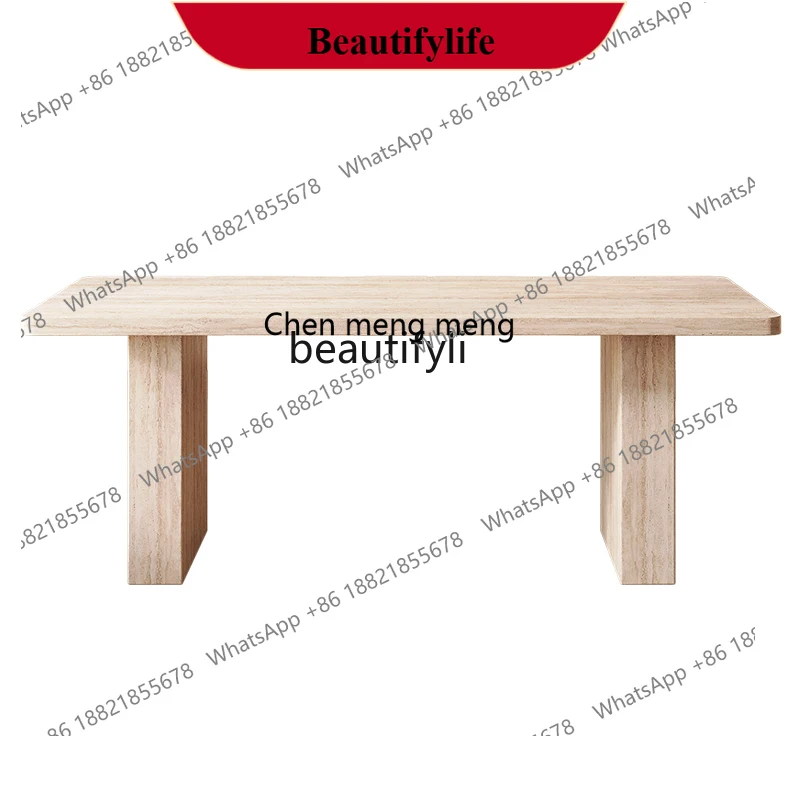 

z183 Средневековый обеденный стол из травертиновой каменной плиты, французский ретро ваби, песчаный ветер, обеденный стол из цельного дерева и комбинация стульев для дома