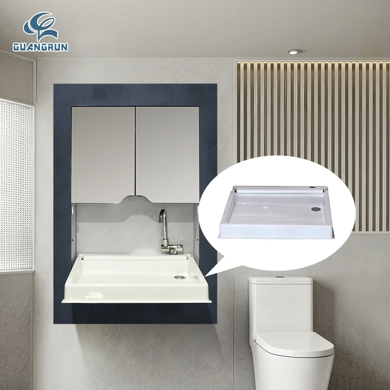 GuangRun Acrylic White Foldable RV Bathroom Sink with Faucet and Drainer for Caravan Car Motorhome Accessories