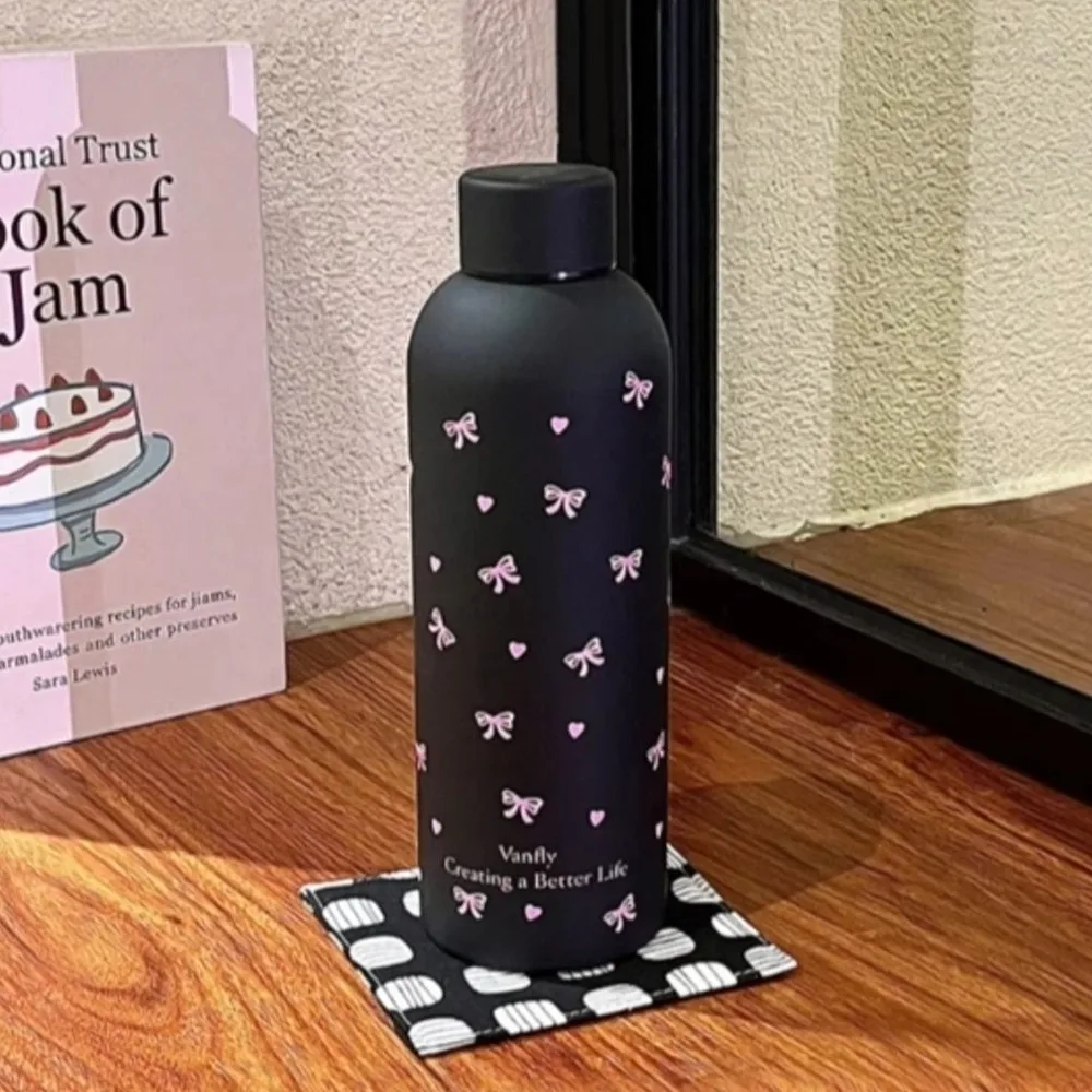 

500ml Insulated Cup Stainless Steel Bowknot Dachshund Water Bottle Small-mouth Double Wall Travel Insulated Flask Car Use