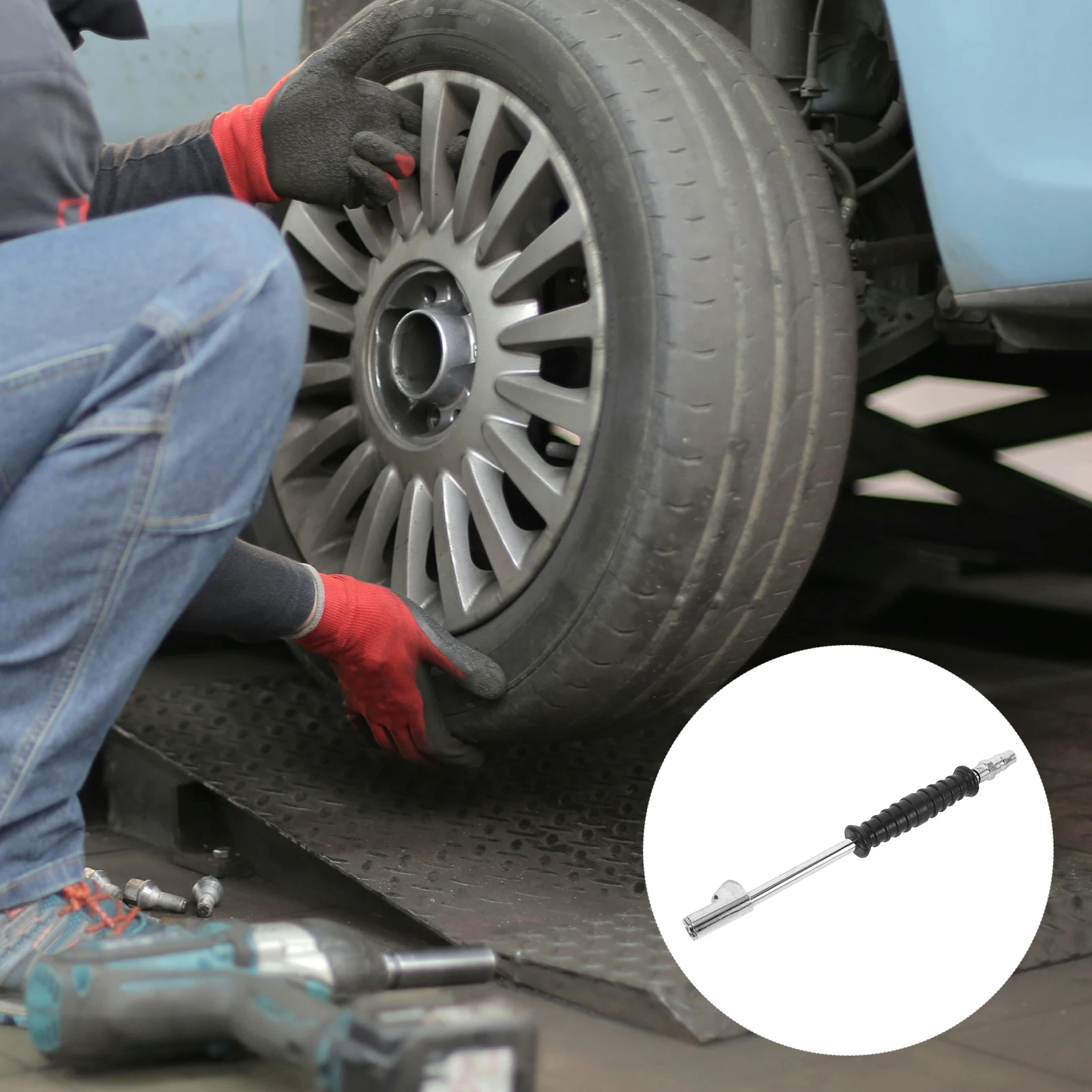 

Metal Inflator Head Durable Rubber Sleeve Extended Reach For Car Motorcycle Bicycle Tires Heavy Duty Dual Head Air Chuck