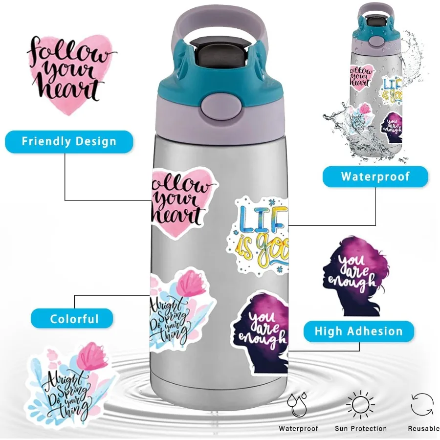 100 قطعة من ملصقات ملهمة تحفيزية من الفينيل المقاوم للماء مع اقتباسات تأكيد إيجابية للاستخدام الشخصي على Water Bot