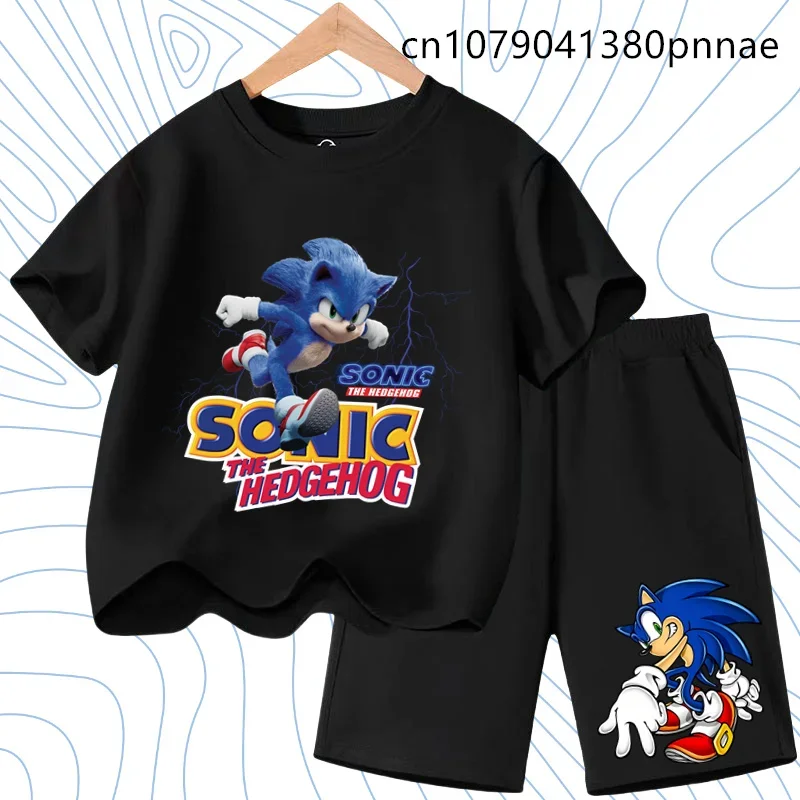 

2025 Summer Short Sleeve Casual Children Tops Tee Shirt Set Baby Clothes Kid T-Shirt Shorts 2 Pcs Set Sonic Boys Girls Teenager