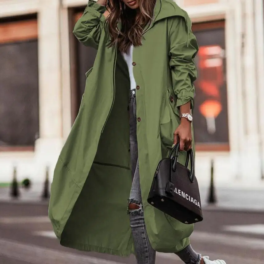 New Fashion Casual Long Sleeved Big Turn-down Collar Single Breasted Solid Color Trench Coat For Women,3 Colors