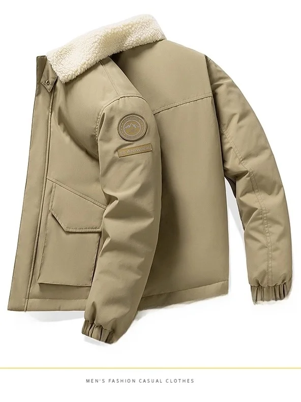 

American Workwear Sle Lamb Fur Collar down Jaet Men's Winter New Thi Warm Du down Casual Coat Outerwear