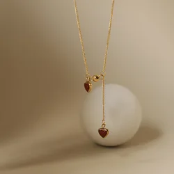 Stainless Steel Red Drip Oil Heart Tassel Pendant Chic Necklace for Women Korean Jewelry Gift