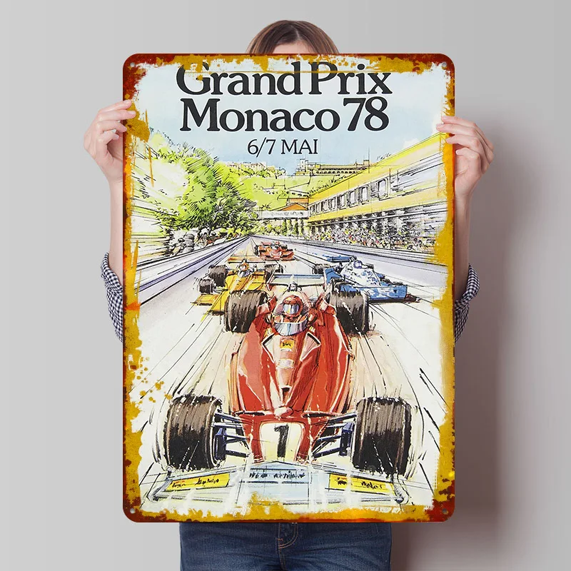 Monaco Grand Prix 1978 Metallposter, individuelle Wandkunst, Retro-Vintage-Blechschilder für Männerhöhle, Gamer-Zimmer-Dekoration, gemütlich für Zuhause