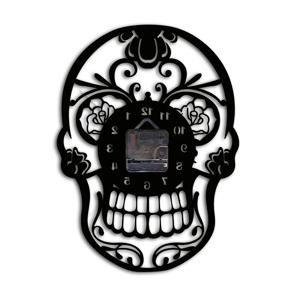 Day of the Dead Sugar Skull Wall Clock Mexican Skull Dia de Muertos Wall Clock Floral Candy Skull Decorative Hanging Wall Watch