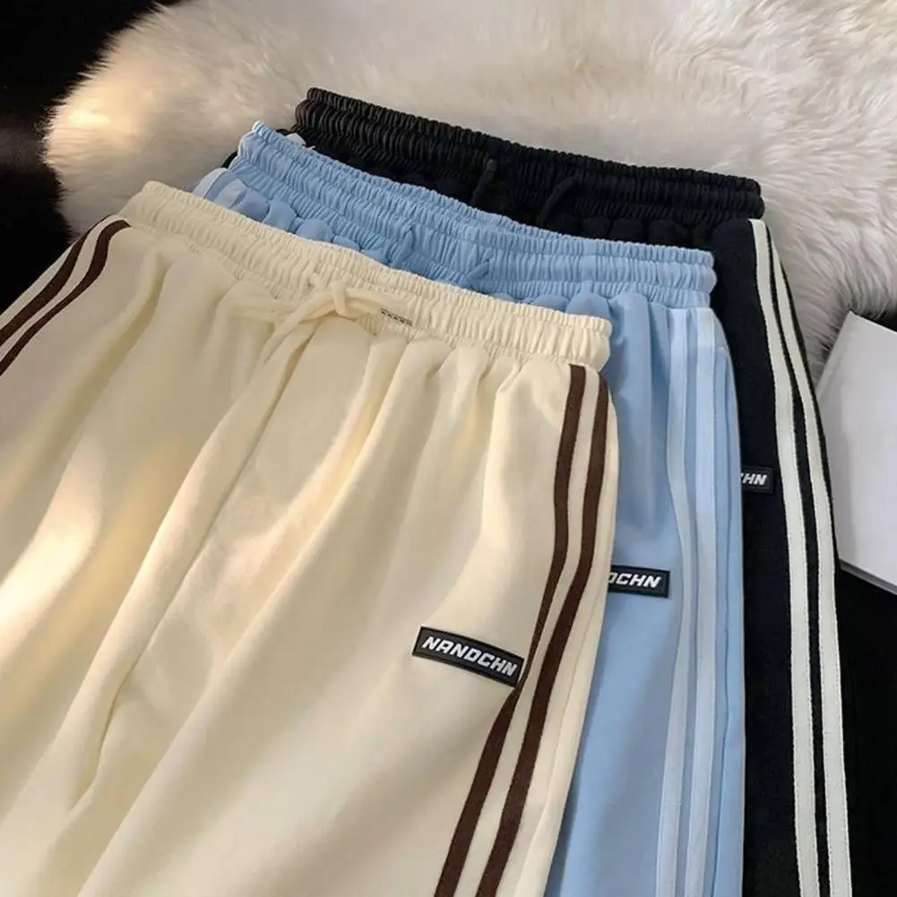 Striped Shorts Women Summer Streetwear Loose Wide Leg Shorts Korean Casual Elastic Waist Sports Shorts Bf Couple Oversized