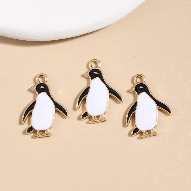 10pcs Gold Color 24x17mm Cute Enamel Penguin Charms Animal Pendant Fit Necklace Earring Handmade Jewelry Making Finding Supplies