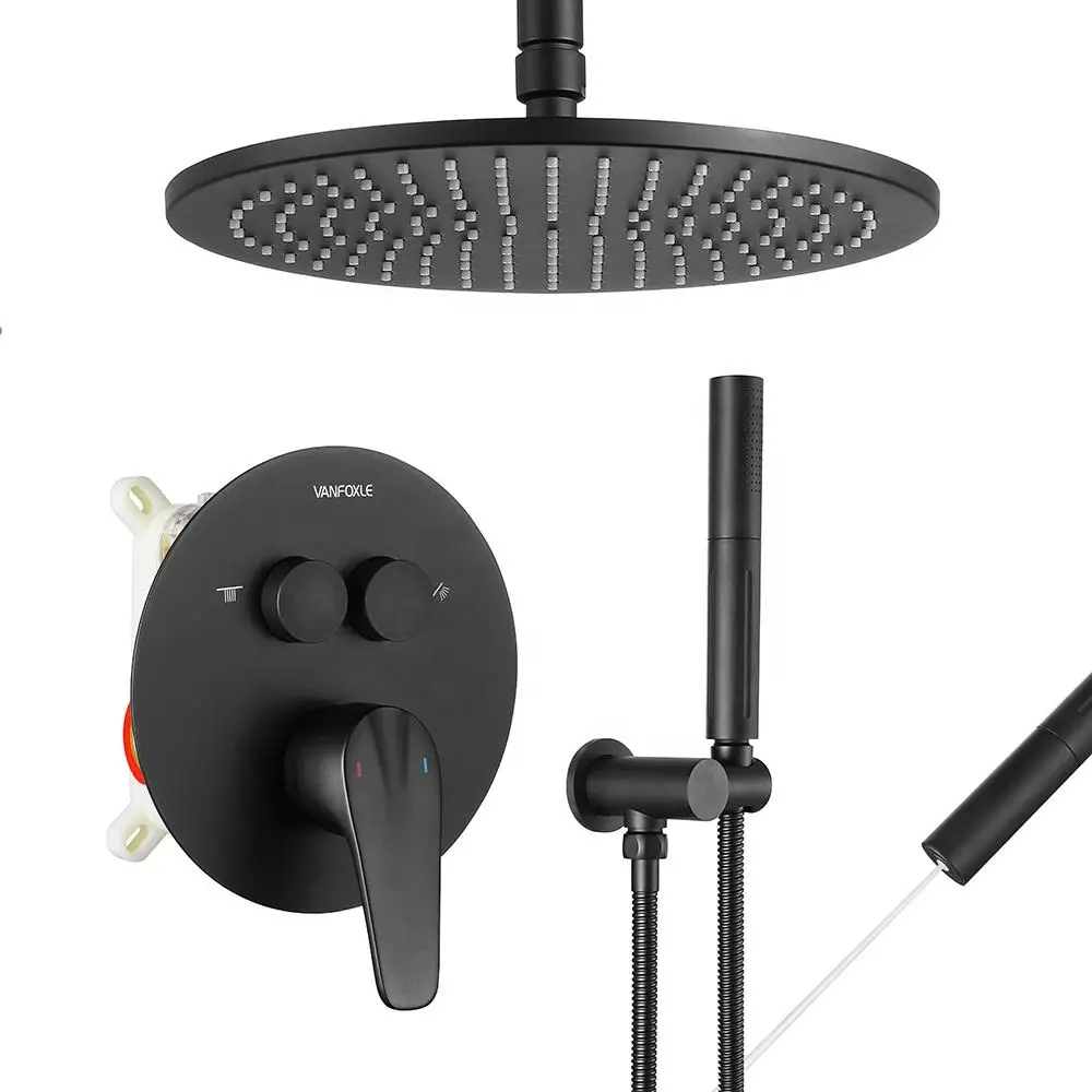 Lightmanka Lanerdi Matte Black CUPC Wall Mounted Bath Shower Faucet Set Shower Head System