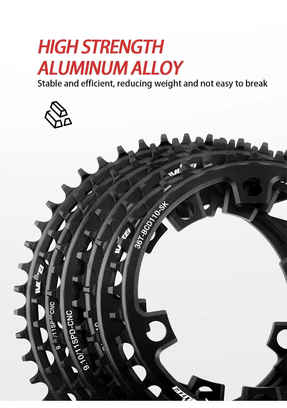 WUZEI Rennrad-Kettenblatt, 4 Schrauben, Kettenblatt, 110 BCD, Kettenrad, schmale breite Sterne, 110 BCD, Fahrradkrone für Shimano 105 R7000 R8000 – Detail 9