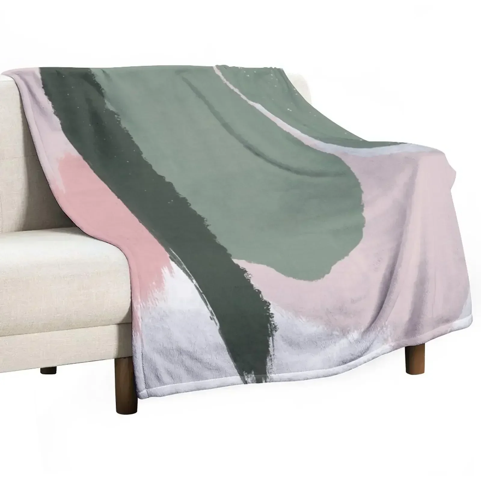 Abstract Art Paint Brush Strokes in Blush Pink & Sage Green Throw Blanket Thins Hair For Baby Moving Blankets