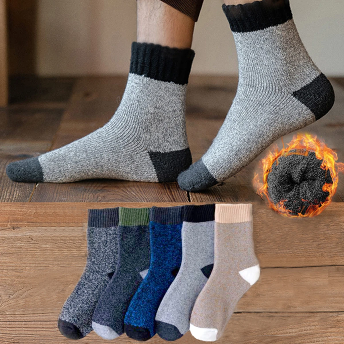 5 Paar/Packung verdickte Fleece-Wintersocken für Herren, mittelhohe Bodensocken, Pullover-Muster, warm, gemütlich, für Zuhause, Komfort, Strümpfe