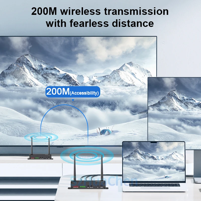 4K 200M HDMI KVM ไร้สาย HDMI USB KVM Extender เครื่องขยายสัญญาณเสียงและตัวรับสัญญาณ