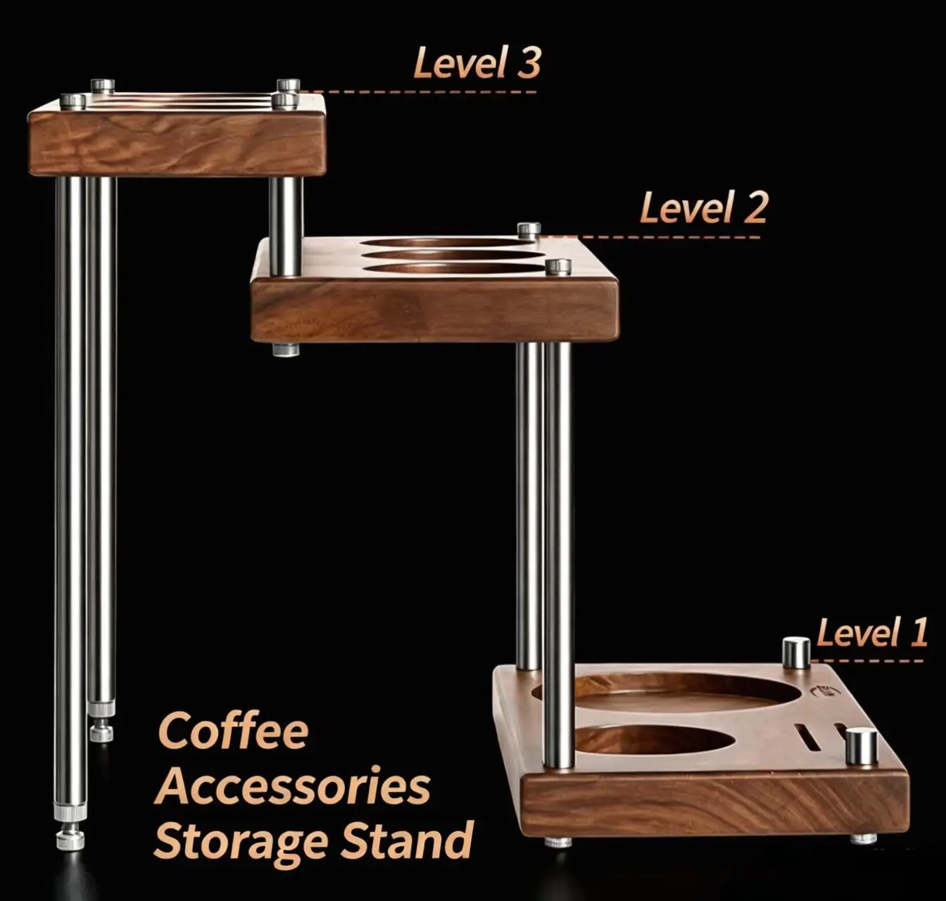 IKAPE Coffee Accessories Storage, 3 Layer Wooden Coffee Tamper Holder, Fit 51/54/58MM Ideal for Storing a Variety of Coffee Tool