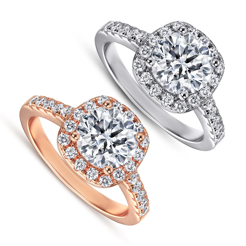

Factory Direct Sale! High Quality 925 Sterling Silver Engagement Ring Rhodium Plated Halo CZ for Wedding and Party