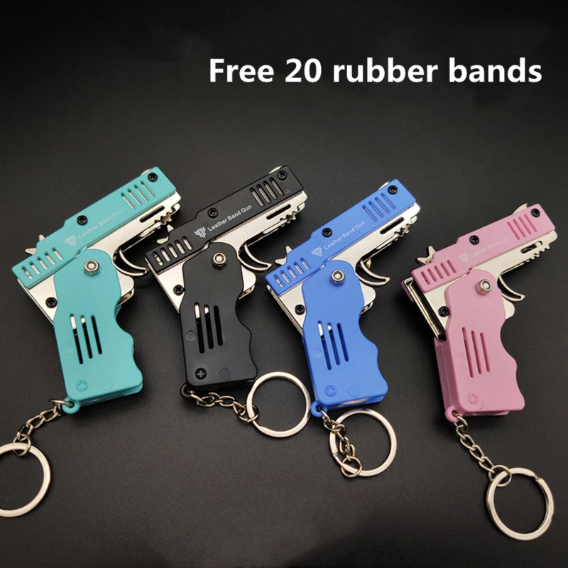 Creativity gift for boyfriend Keychain mini folding rubber band gun 6 bursts children's toy soft bullet gun party christmas gift