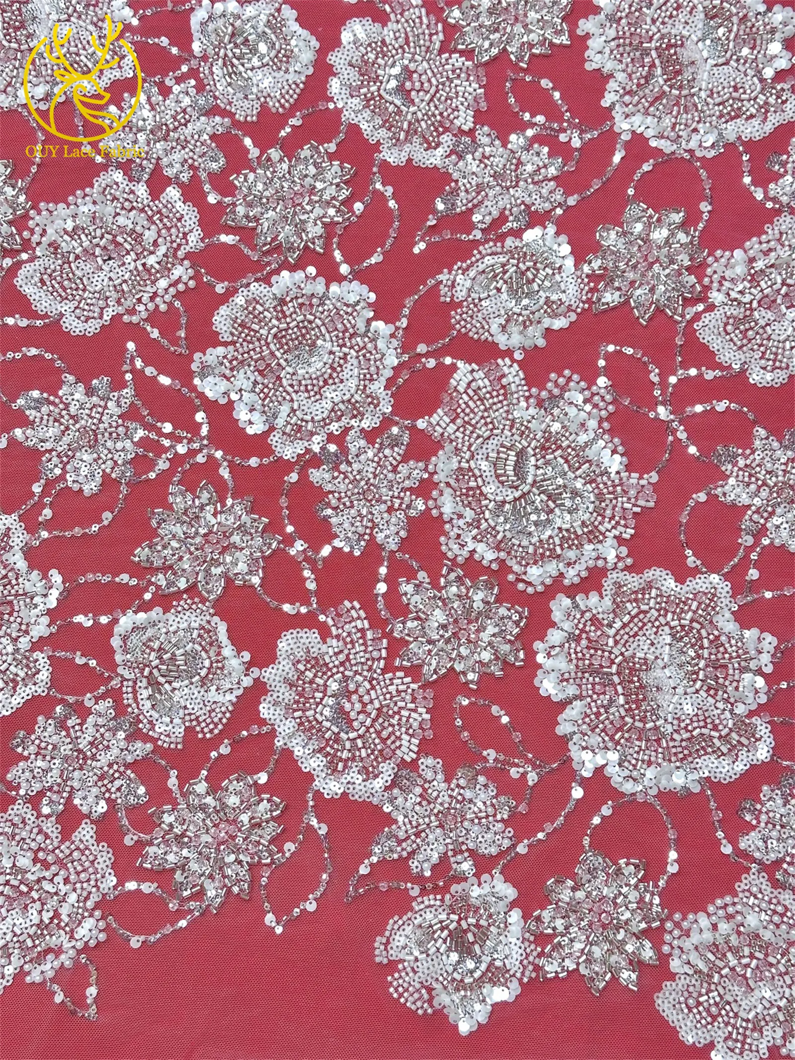 Luxuriöses High-End Nigerianisches Damen-Partykleid für Abschlussball 2026, Afrikanischer Bräutigam-Stickerei-Perlen-Spitzenstoff, Französische Pailletten-Spitze – Detail 13