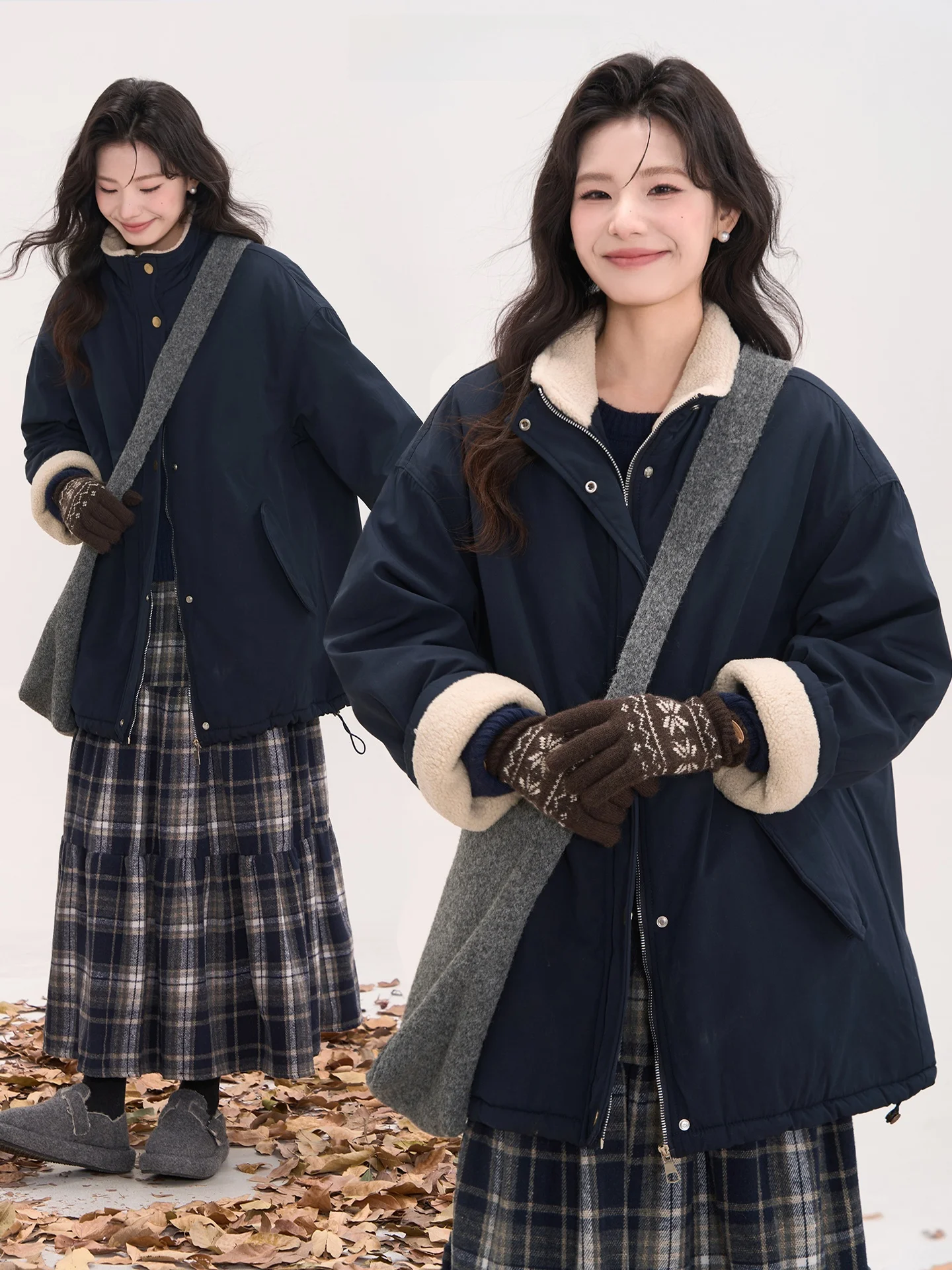 

Thiened Lamb Fur Jaet, женская повседневная верхняя одежда Heme, зимнее длинное пальто на молнии с цветочным принтом и полевым окном