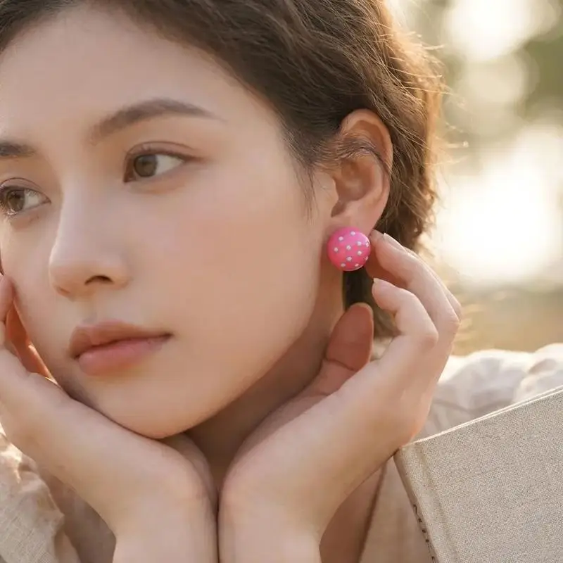 Fashion Colored Resin Sweet Design Polka Dot Circular Stud Earrings for Women Novelty Jewelry in Assorted Colors Gift