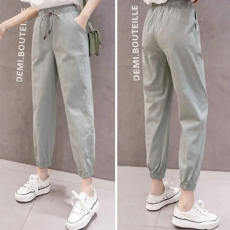 

Women Autumn Simplicity Slim Office Lady Solid Color High Waist Appear Thin Cargo Women Clothes Casual All-match Cropped Pants