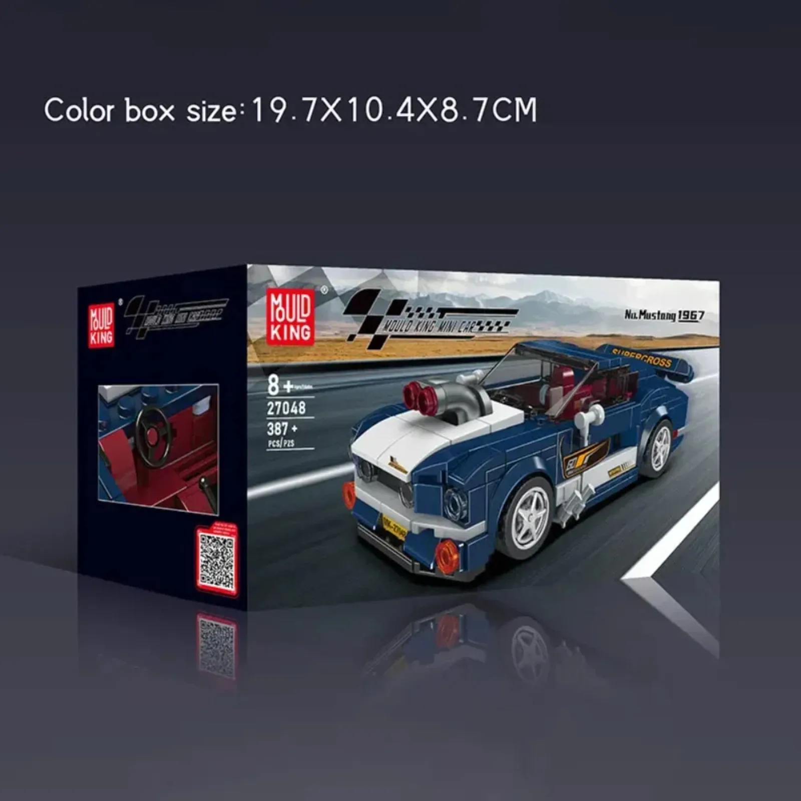 MOLD KING 27048 Mustang 1967 Kit di costruzione di auto da corsa con vetrina, giocattoli educativi STEM