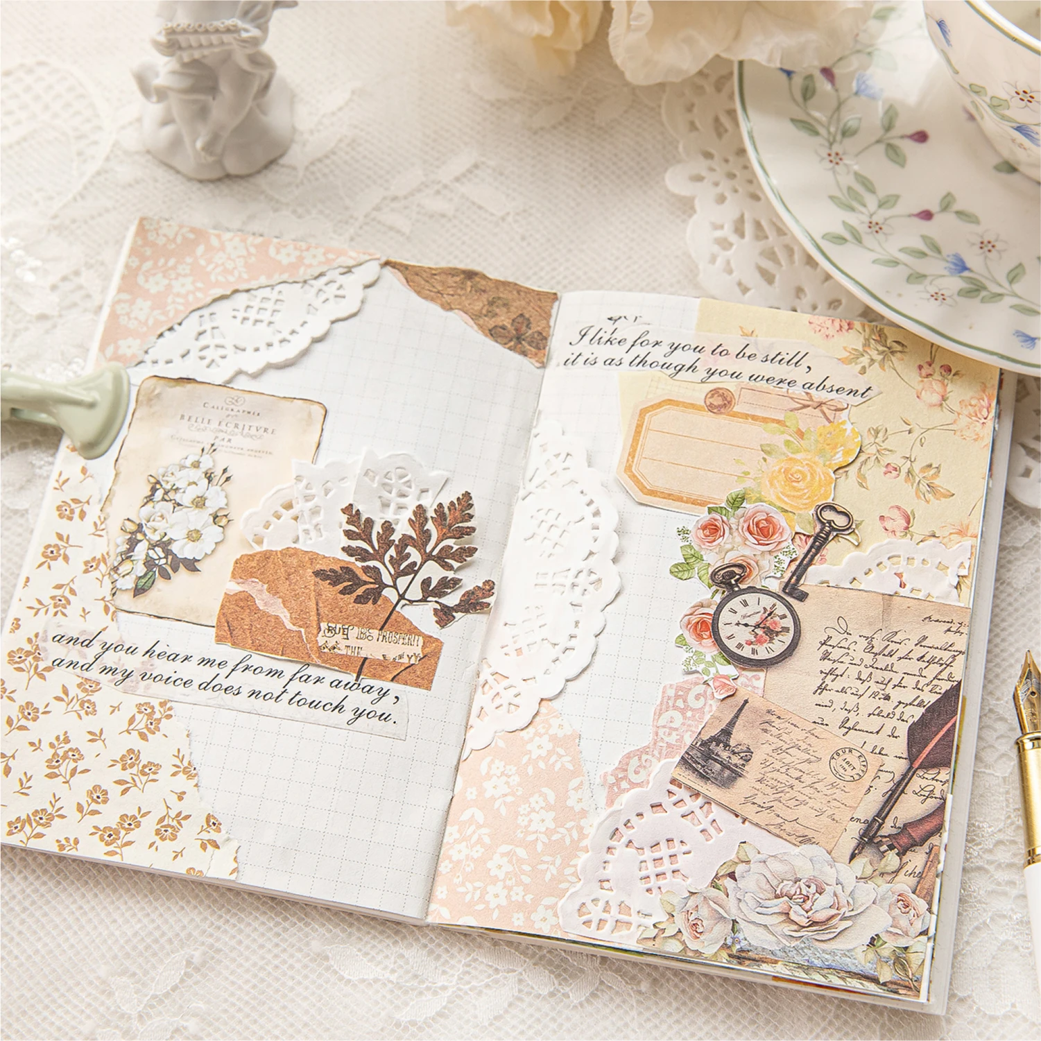 Kit de Papel Floral Artístico Vintage con Diseño de Acuarela, Papel Decorativo Botánico para Manualidades, Collage y Creación de Fondos