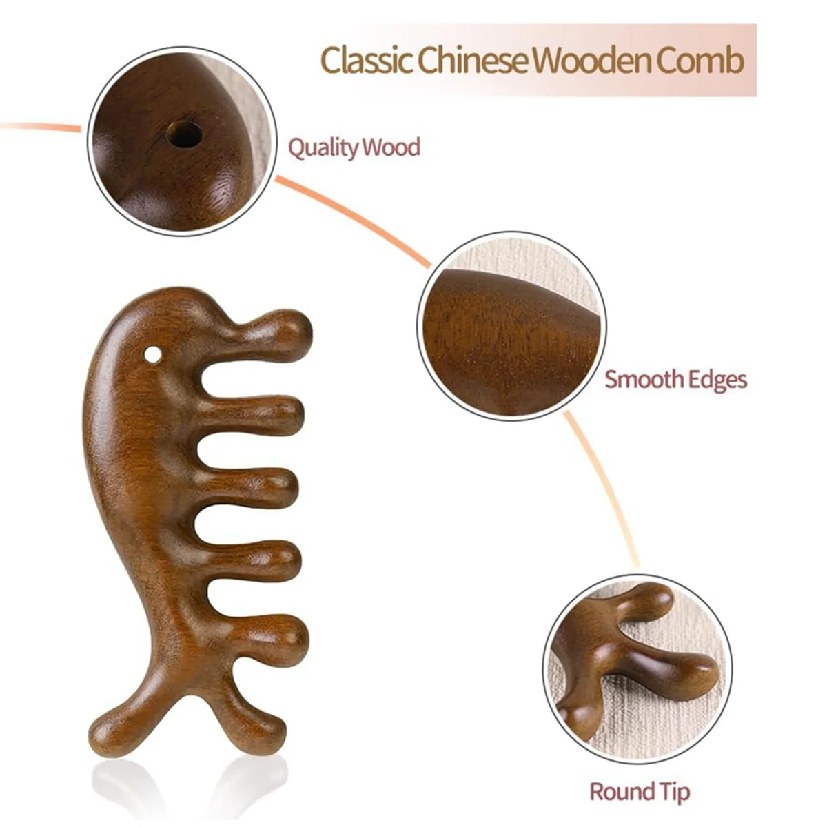 AT77 Деревянная расческа-массажер для кожи головы - расческа с широкими зубьями из зеленого сандалового дерева, инструмент для акупрессуры - портативные деревянные массажные инструменты для лица