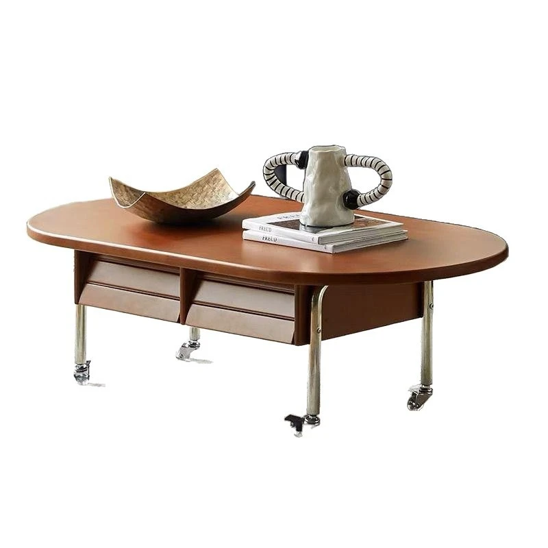 

Nordic solid coffee table living room household small apartment stainless steel retro medieval oval simple Japanese tea table