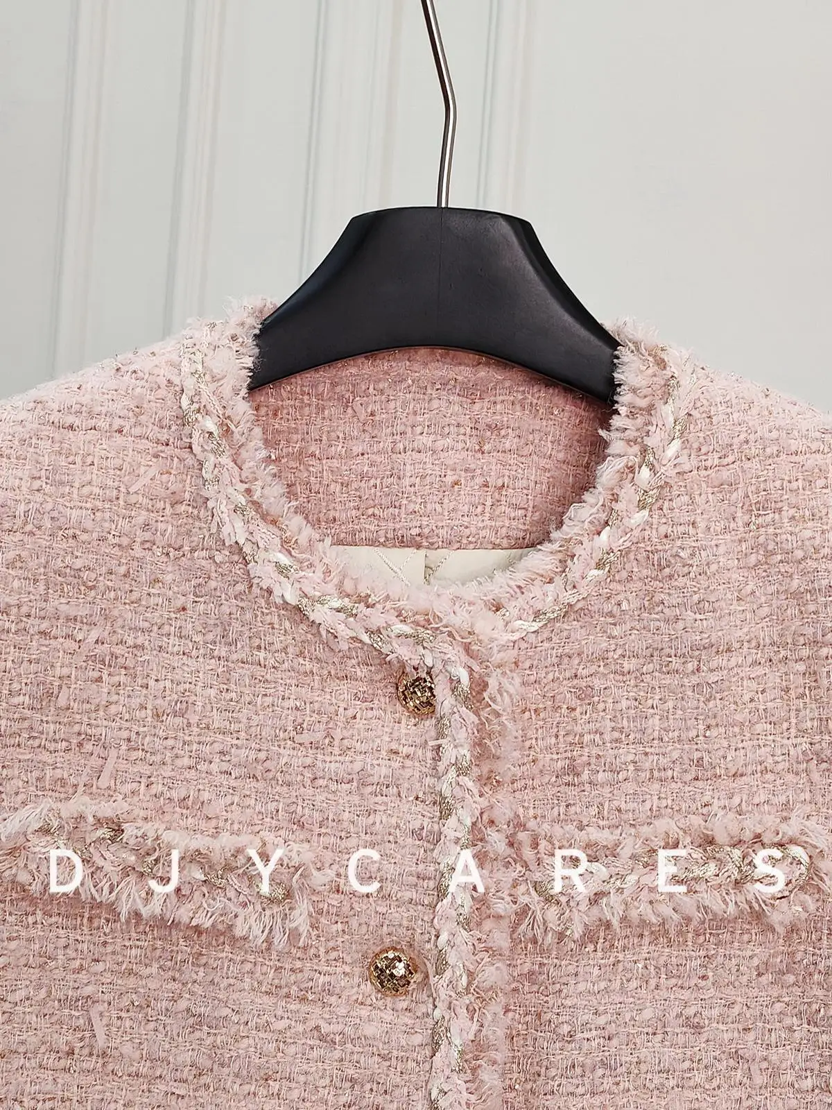 New Coarse tweed and cotton soft light pink jacket top big  size