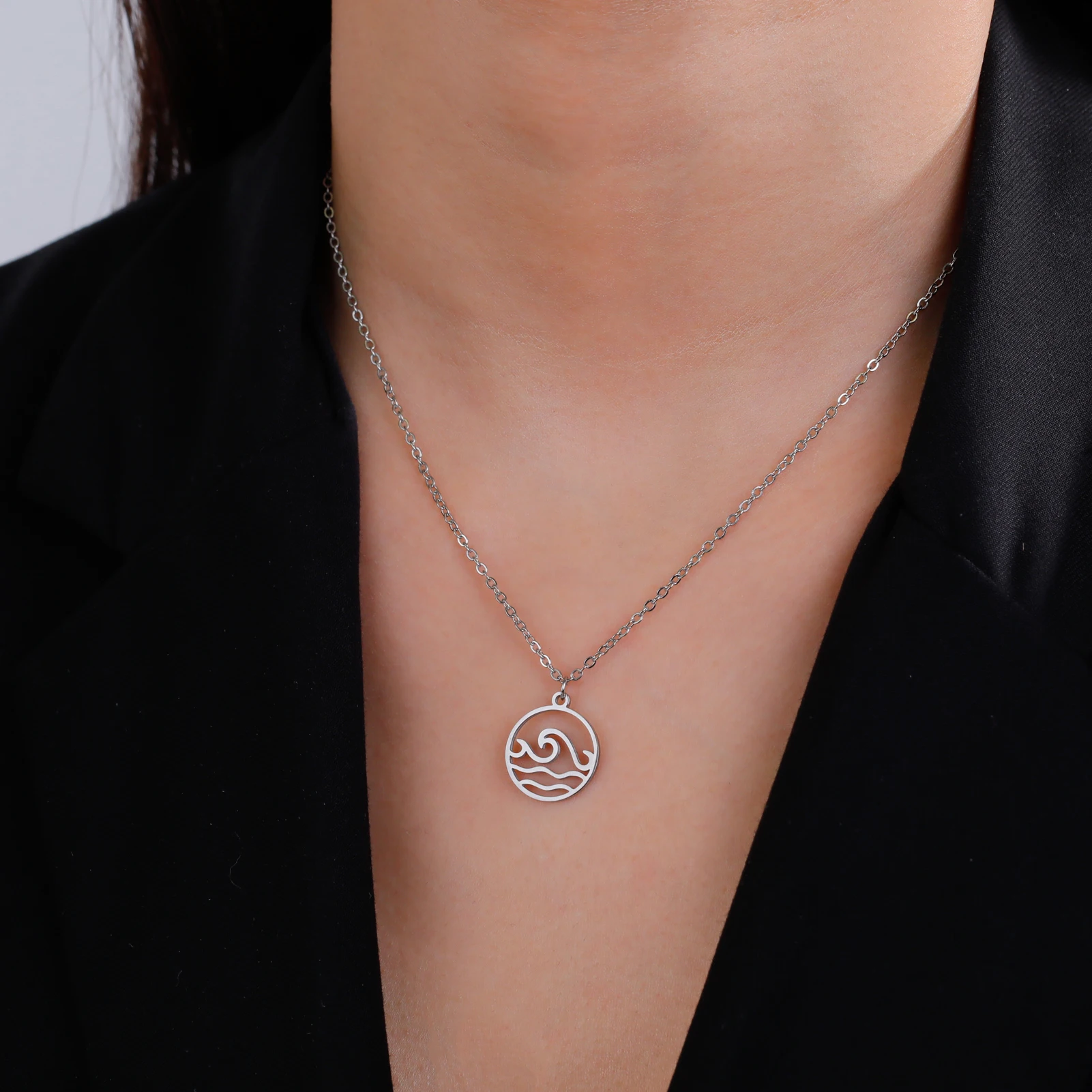 EUEAVAN 1pc Wave Starfish Sun Stainless Steel Charms Palm Tree Tropical Leaves Ocean Summer DIY Pendant Necklace Accessories