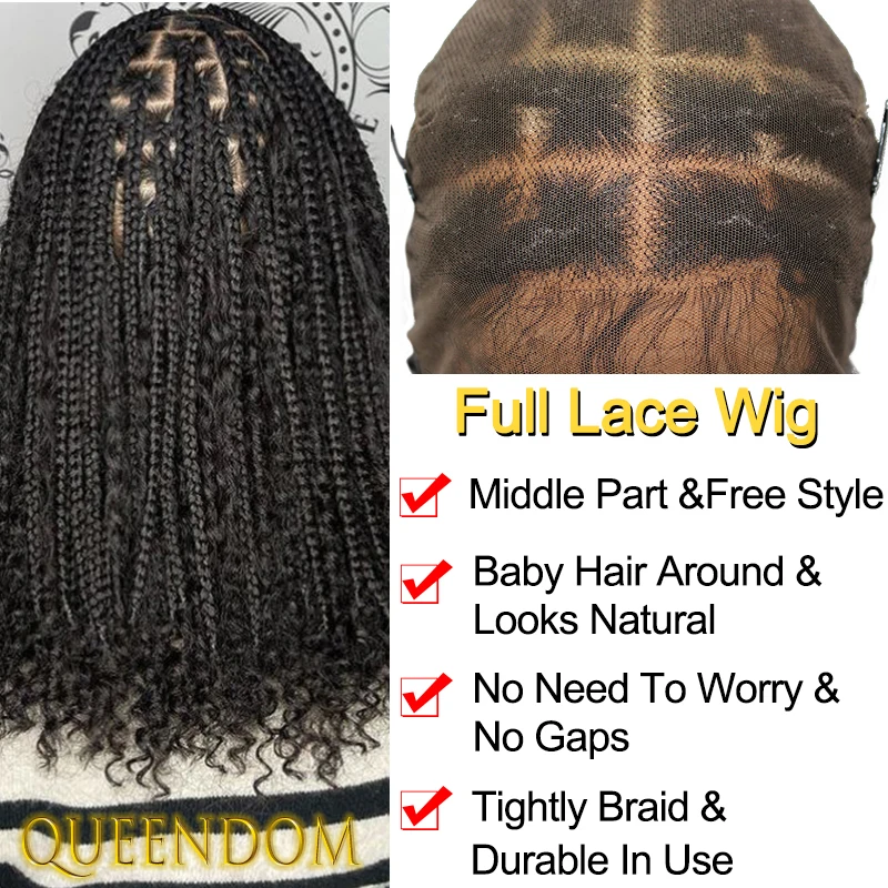 Wig kepang Bohemia sintetis 12 inci Wig Dreadlock kotak Bob pendek Wig kepang penuh renda UNTUK WANITA tanpa simpul Wig kepang Crochet Cornrow