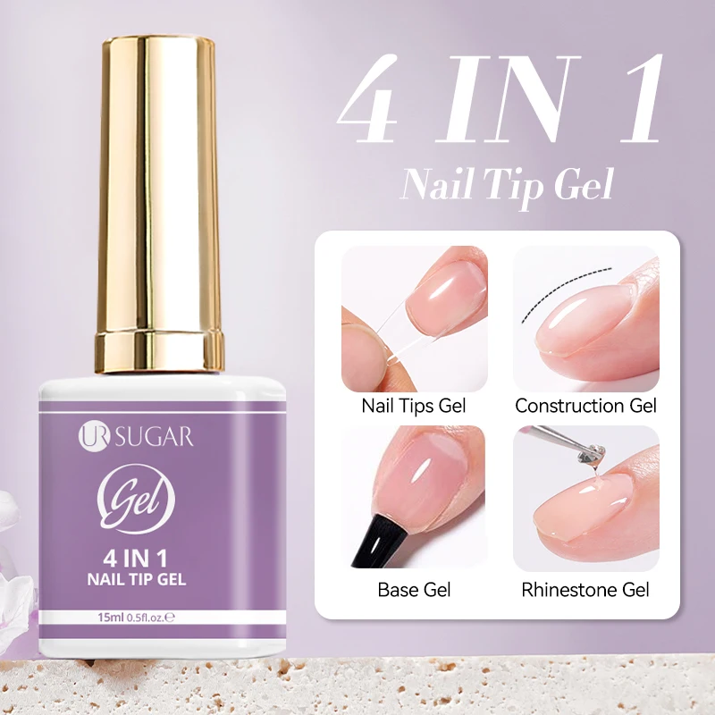 

UR SUGAR 15ml 4 in 1 Glue Gel for Nail Tips Upgrade Rhinestone Gel Fiberglass Clear Quick Building UV Construction Gel Soak Off