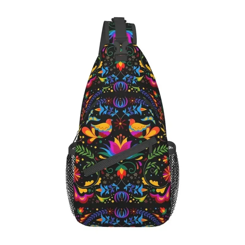 

Cool Colorful Mexican Flowers Pattern Sling Crossbody Backpack Men Mexico Folk Floral Art Shoulder Chest Bag for Travel Cycling
