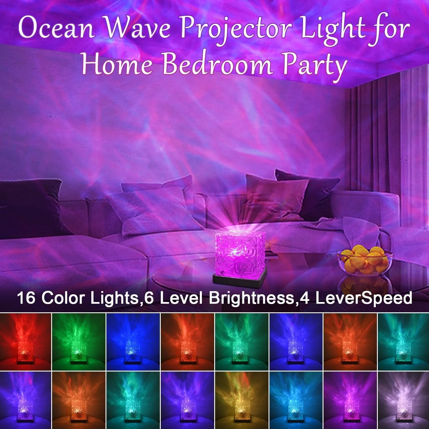 Ocean Wave Projector Light, 16-Color Luminor the Cube Lamp & App Remote, 3D Holographic Water Ripple Romantic Ambient Lighting