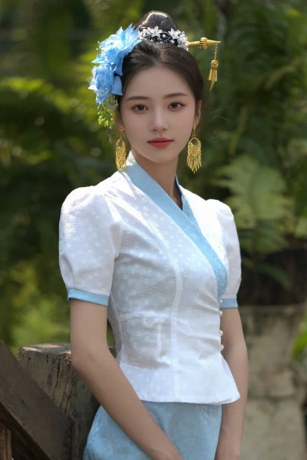 

2pcs Thailand Myanmar women Dai clothing Dai Ethnic Costume Performance Dance National Costume Thai Style dress set