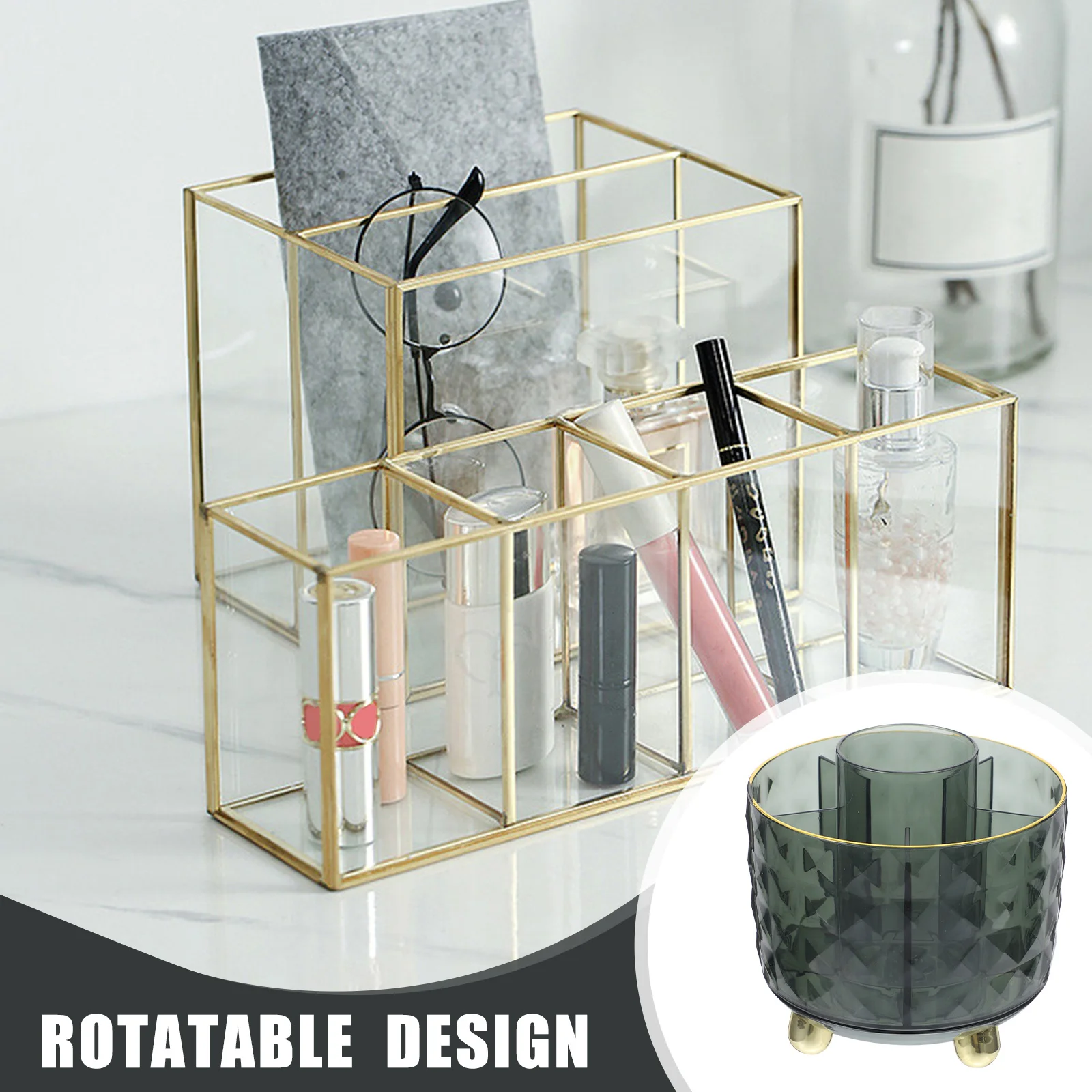 Rotary Pen Holder 360 Degree Rotatable Makeup Brush Container Pen and Pencil Organizer Desktop Storage Box for Office School