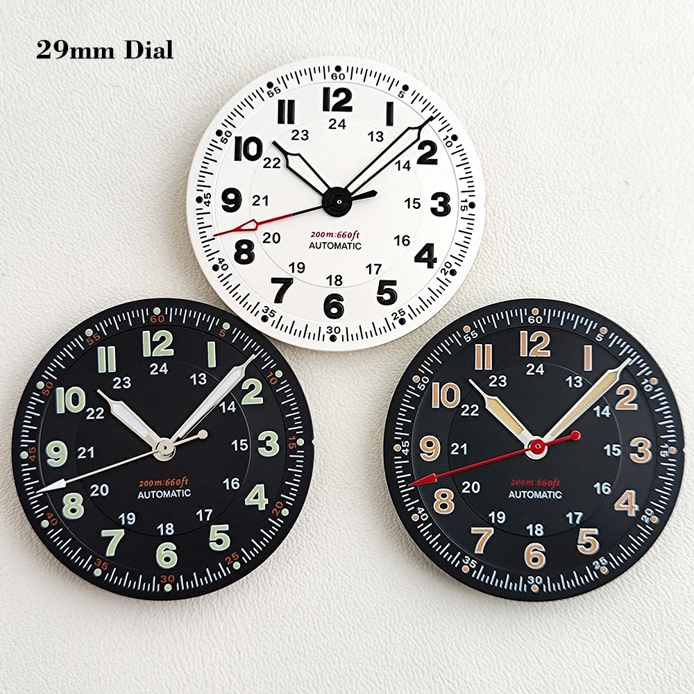 SUPER Pilot NH35 29mm/28.5mm Watch Dial No Logo Green Luminous Dial Fit NH35 NH36 Movement Pilot Pointer Watch Modification Part