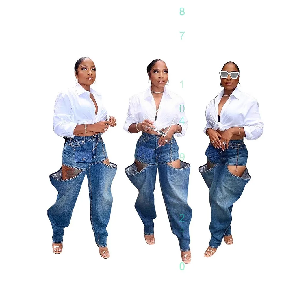 

Symmetric Ripped Washed Denim Jeans Pants Women Loose Summer Overall Jumpsuit Playsuit