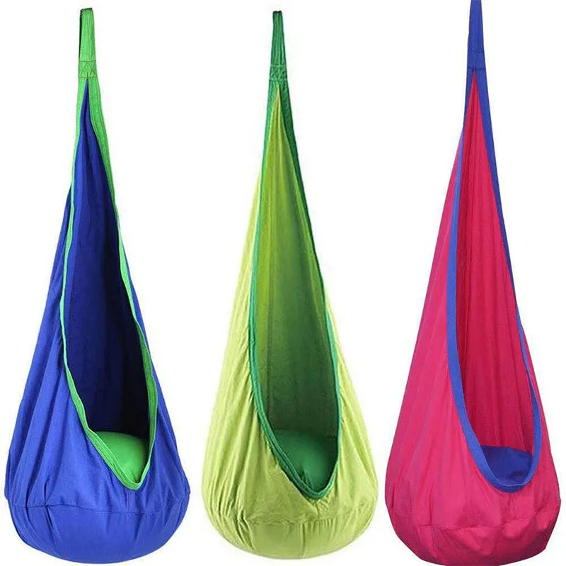 Child Hanging Hammock Chair With Inflatable Cushion Kid Swing Seat Portable Parachute Cloth Swing Bed For Outdoor Garden Tool