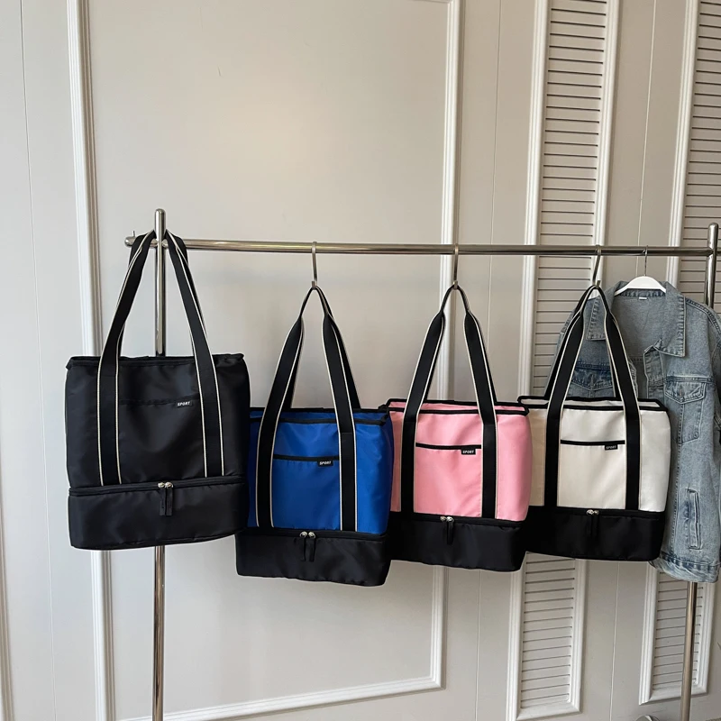 Borsa portaoggetti di grande capacità per le donne borsa per la spesa in Nylon semplice borsa termica per alimenti all'aperto Casual borsa da viaggio femminile Totes