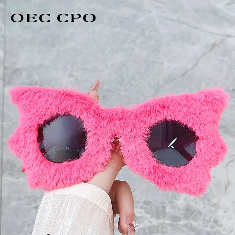 

Sexy Soft Fur Sunglasses Women Fashion Multicolor Handmade Woollen Sun Glasses Female Trends Cat Eye Eyewear UV400 Oculos