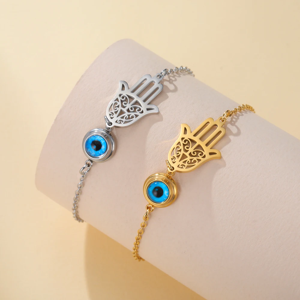 Dawapara Hamsa Böser Blick Armband Hand der Fatima Schutz-Talisman Glücksbringer Edelstahl-Schmuck – Detail 8